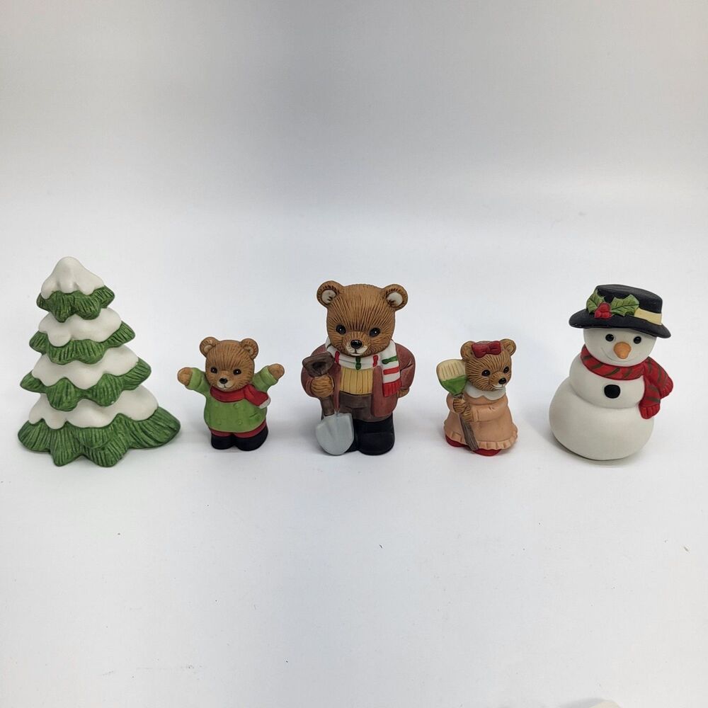 Vintage HOMCO Christmas Teddy Bear Figurines Snowman Tree Winter Holiday Lot